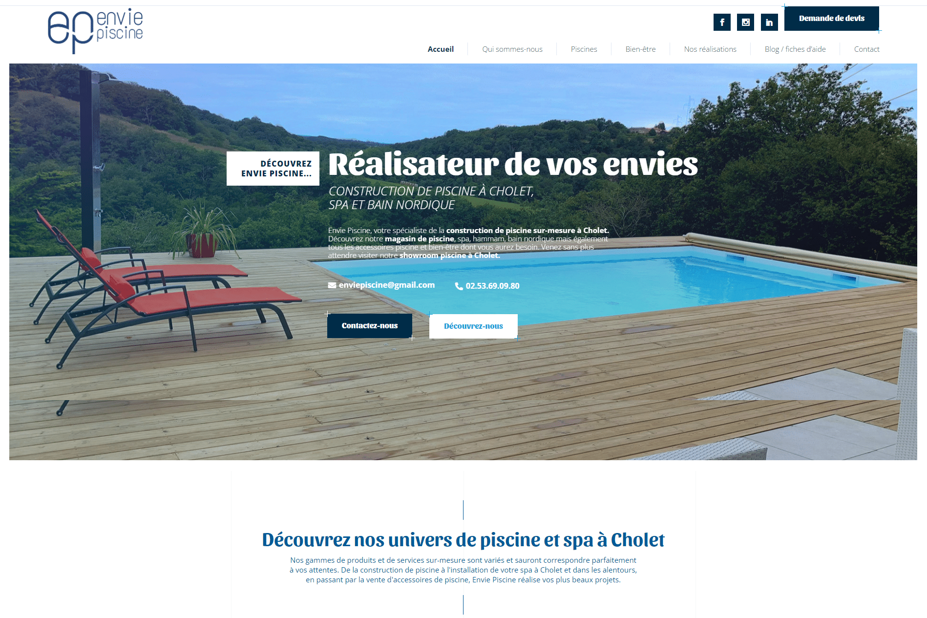 Envie Piscine - Référencement naturel (SEO), Création de Site Internet - Enjin Agence Web Cholet