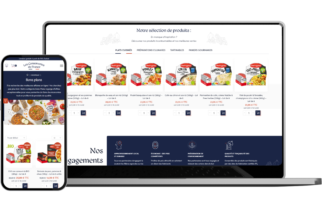mockup du site internet Les Conserveries de France créer par Enjin