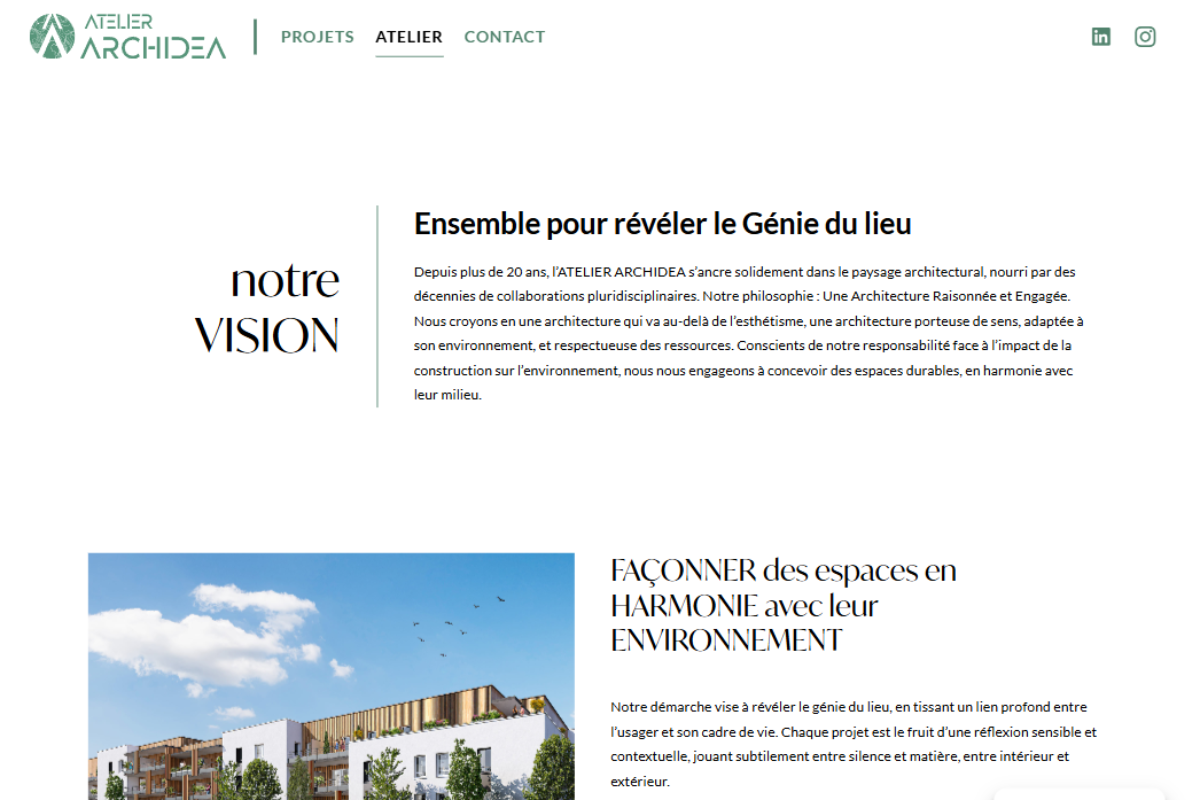 Nouveau site web atelier archidea par Enjin